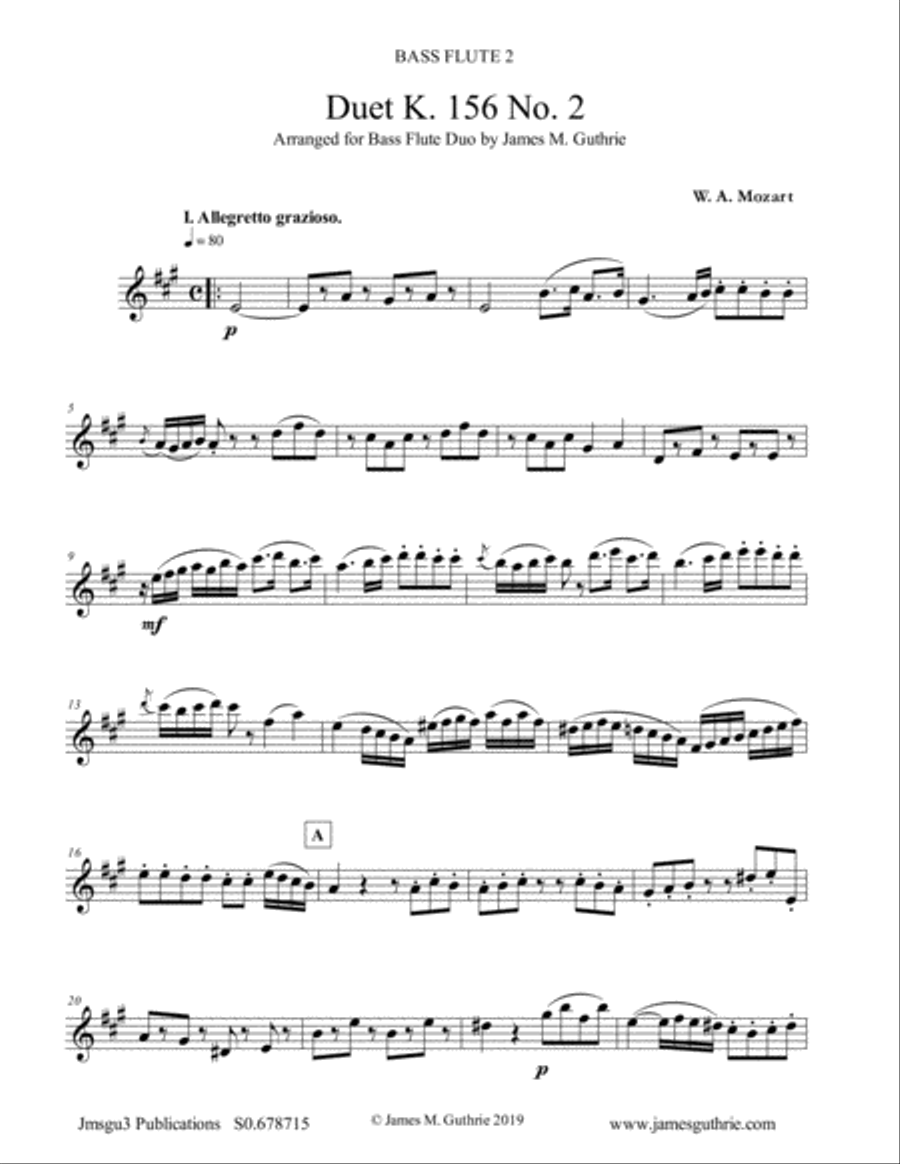 Mozart: Duet K. 156 No. 2 for Bass Flute Duo Flute Duet scores gallery preview page 1