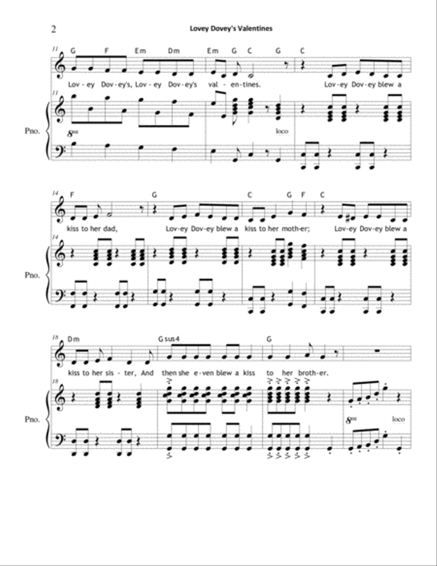 Lovey Dovey's Valentines Unison Choir scores gallery preview page 2
