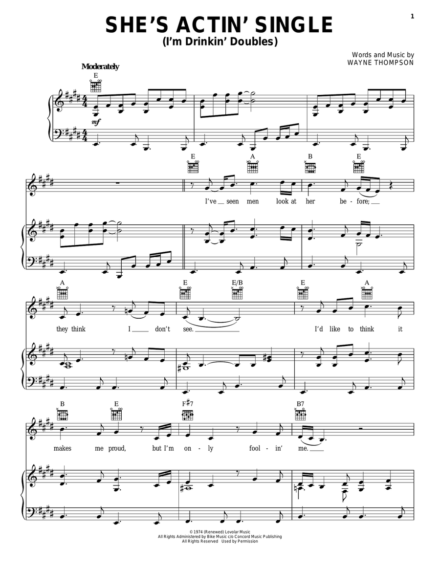 She's Actin' Single (I'm Drinkin' Doubles) Acoustic Guitar scores gallery preview page 1