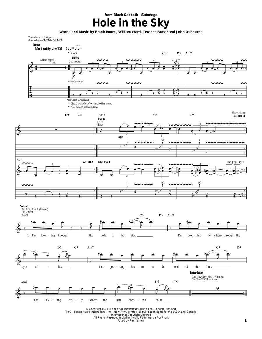 Hole In The Sky Electric Guitar scores gallery preview page 1