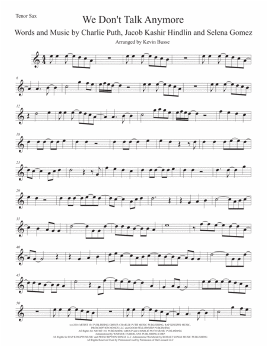 We Don't Talk Anymore Tenor Saxophone scores gallery preview page 1