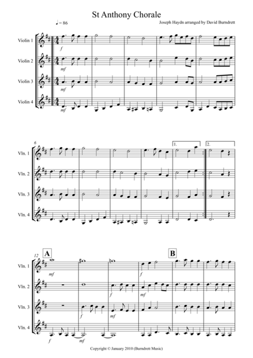 St Anthony Chorale for Violin Quartet image number null