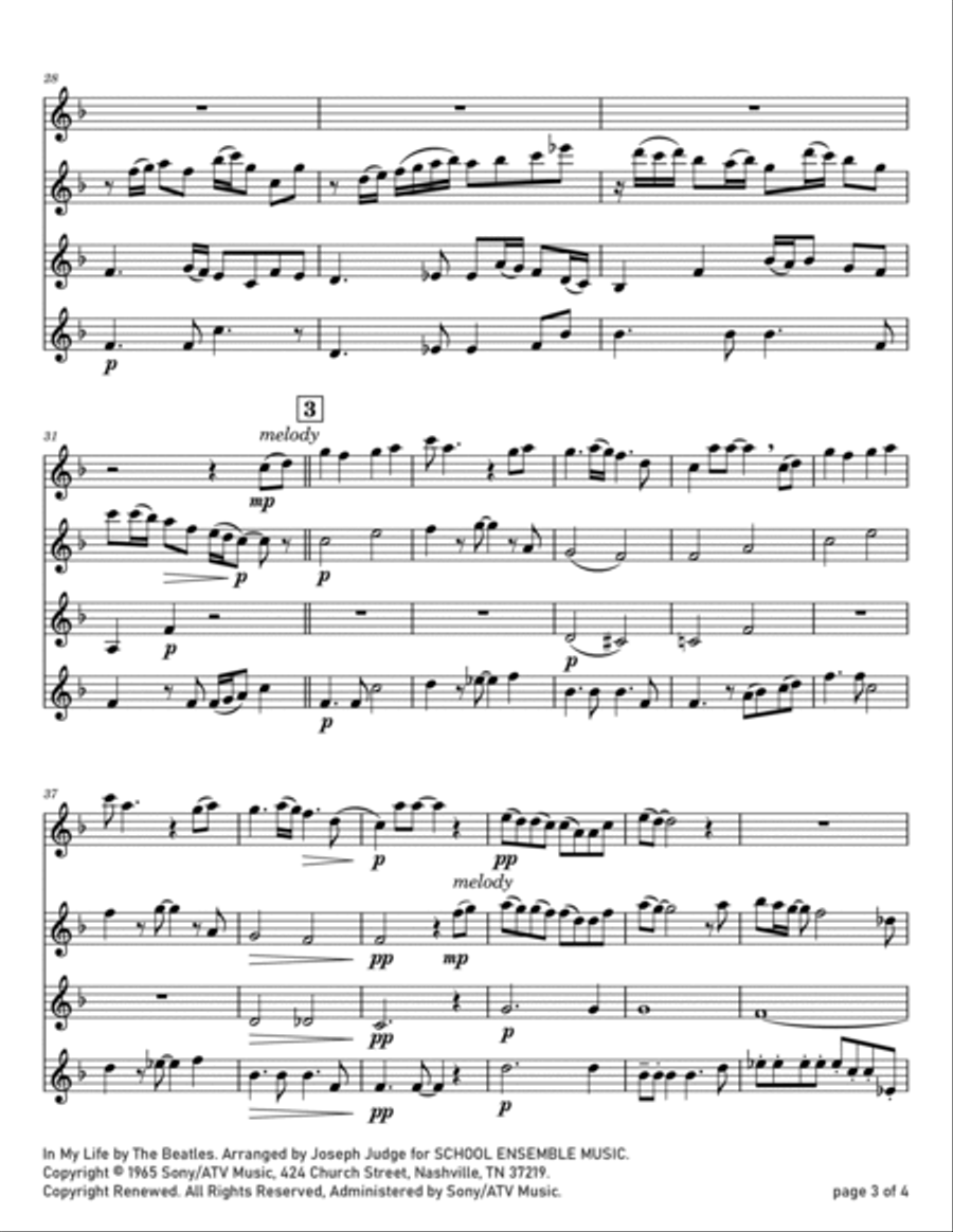 In My Life In My Life Clarinet Quartet scores gallery preview page 3