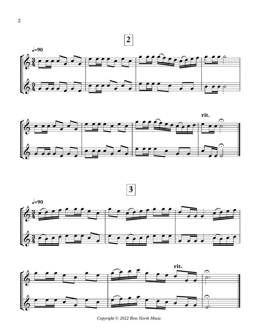 3 Short Fanfares for 2 trumpets Trumpet Duet scores gallery preview page 2