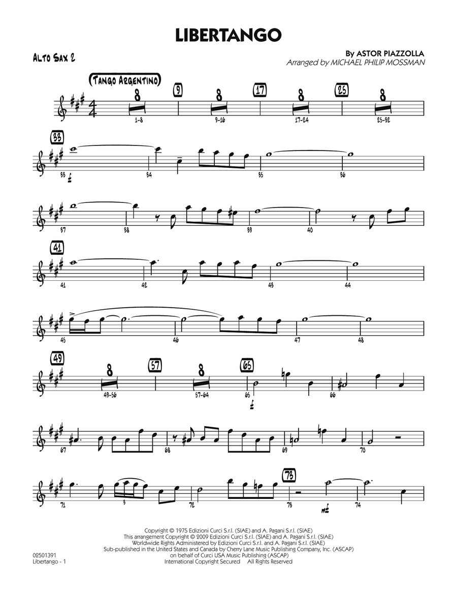 Libertango - Alto Sax 2 Jazz Ensemble scores gallery preview page 1
