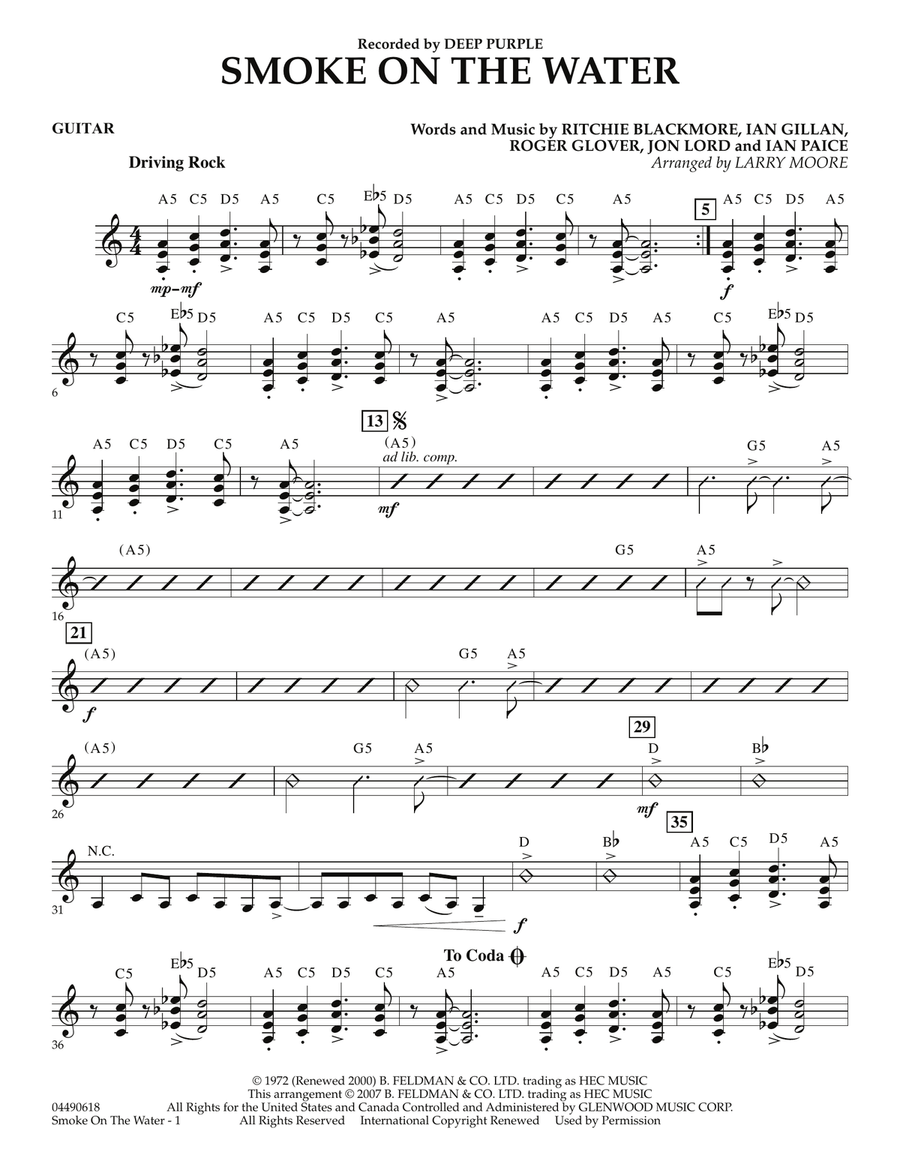 Smoke on the Water - Guitar Orchestra scores gallery preview page 1