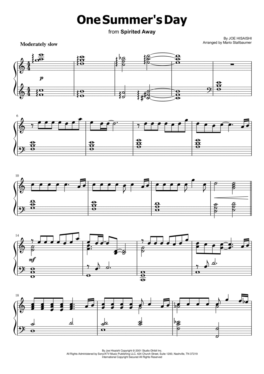 One Summer's Day Piano Solo scores gallery preview page 1
