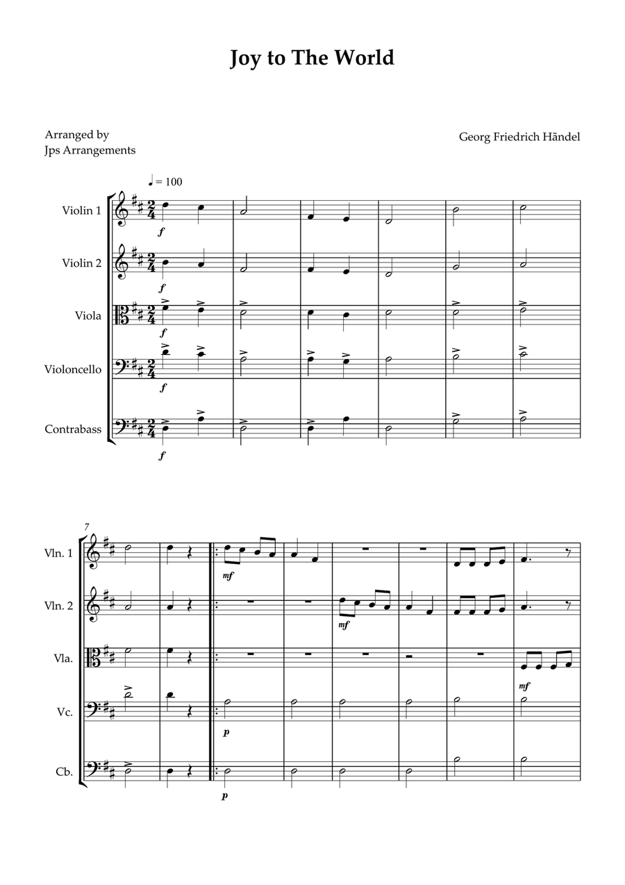 Joy To The World String quintet easy beginner String Quintet scores gallery preview page 1