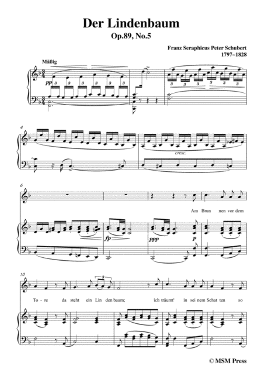 Schubert-Der Lindenbaum,Op.89,No.5,in F Major,for Voice and Piano Voice Solo scores gallery preview page 3