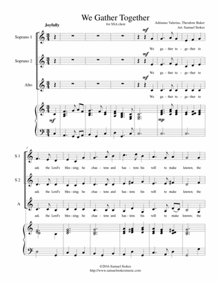 We Gather Together (The Thanksgiving Hymn) - for SSA choir with piano accompaniment