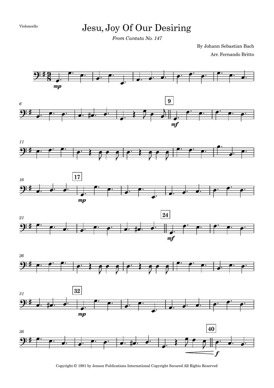 Jesu, Joy of Man's Desiring (J. S. Bach) for String Quartet