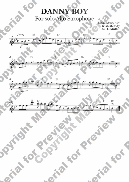 Danny Boy - For Alto Saxophone - With Chords image number null