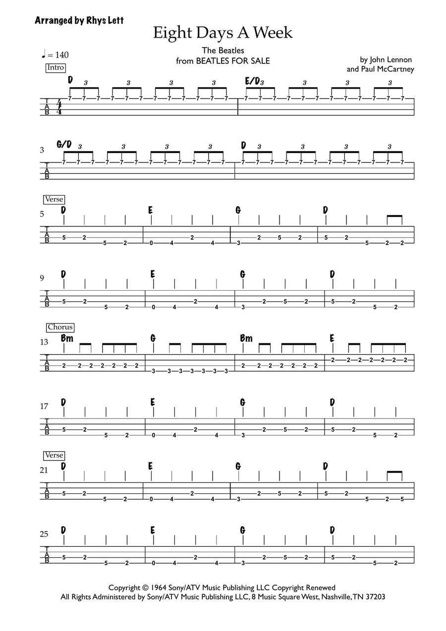 Eight Days A Week Guitar Tablature scores gallery preview page 1