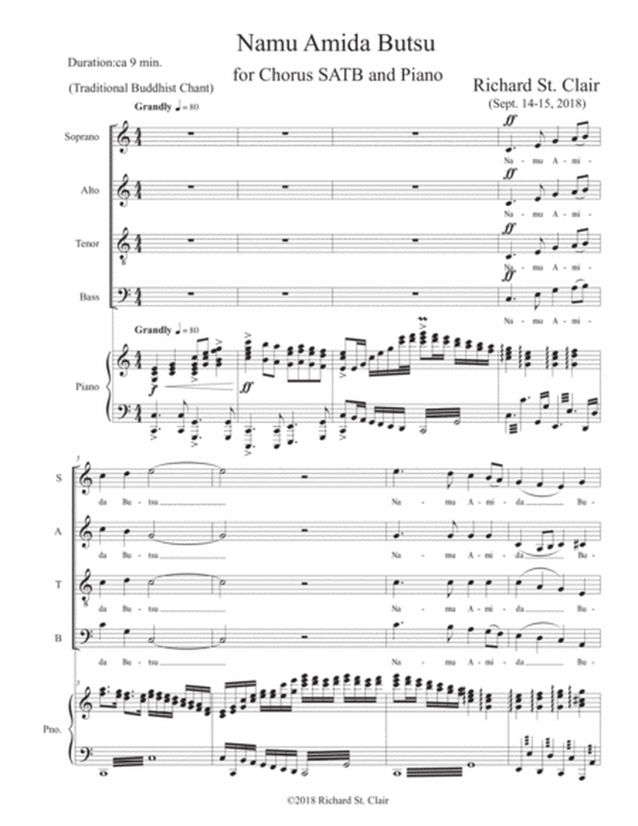 NAMU AMIDA BUTSU - A Buddhist Motet of Faith and Thanksgiving for SATB Chorus and Piano image number null