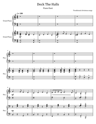 Deck The Halls - Piano Duet - for piano Four Hands
