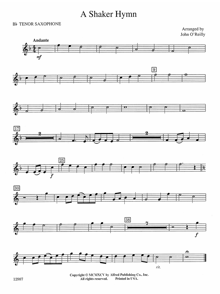 A Shaker Hymn: B-flat Tenor Saxophone