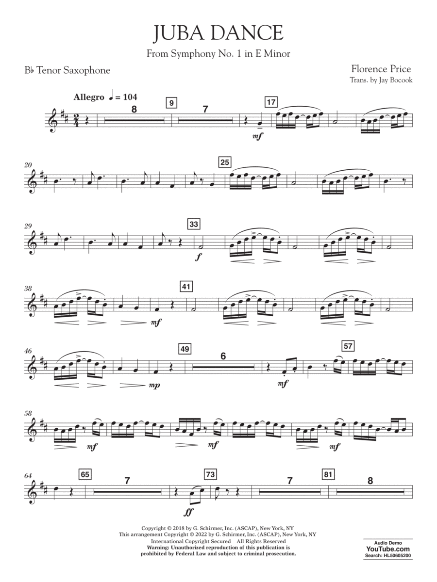 Juba Dance (from Symphony No. 1) - Tenor Saxophone in Bb