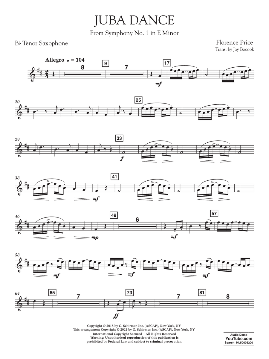 Juba Dance (from Symphony No. 1) - Tenor Saxophone in Bb Concert Band scores gallery preview page 1