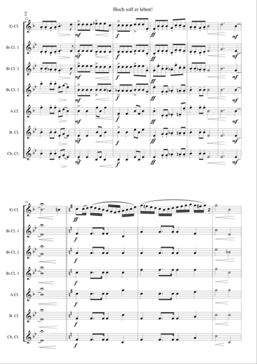 Hoch soll er leben (Long may he prosper) for clarinet choir Clarinet Choir scores gallery preview page 2
