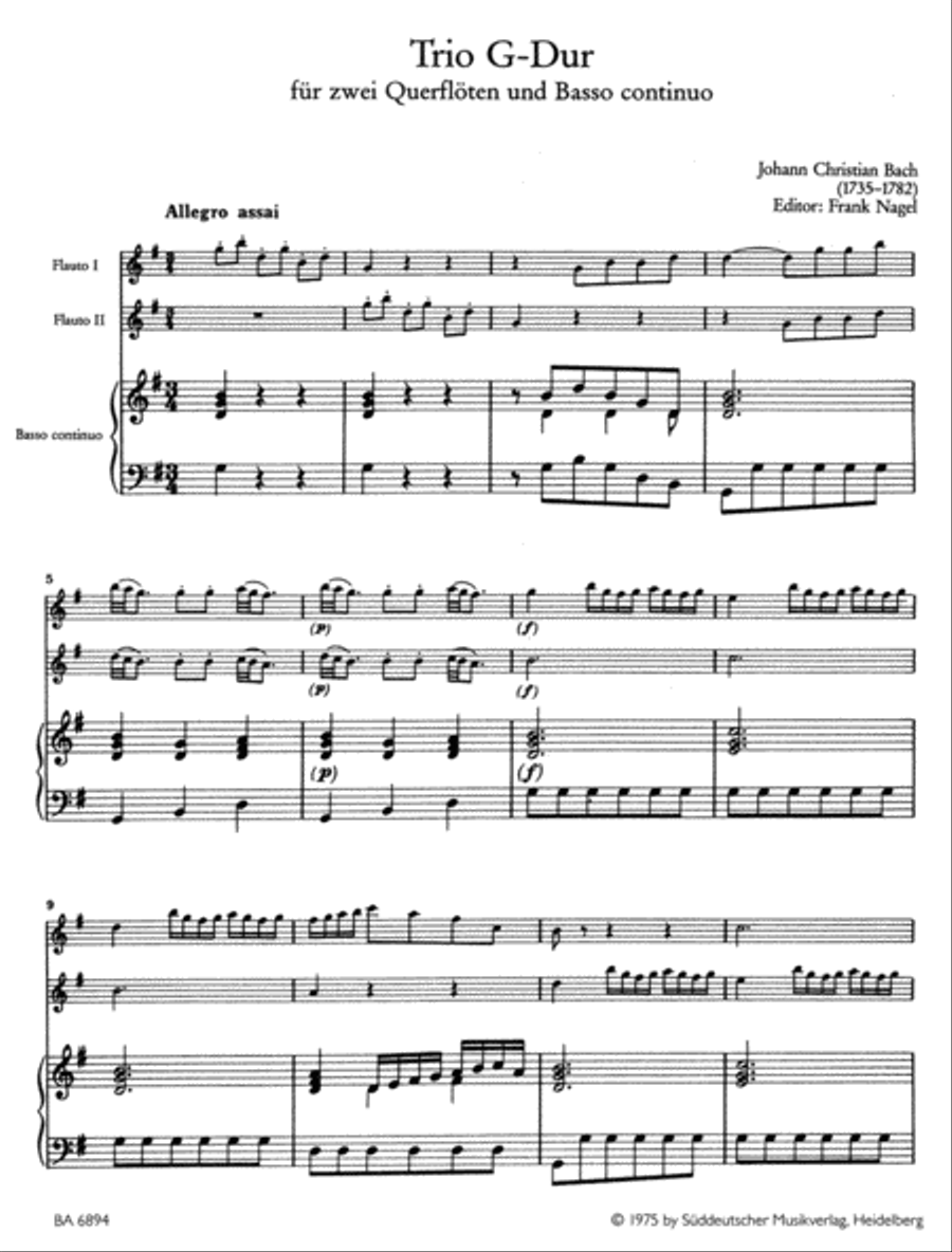 Trio for two Flutes and Basso continuo in G major Flute scores gallery preview page 2