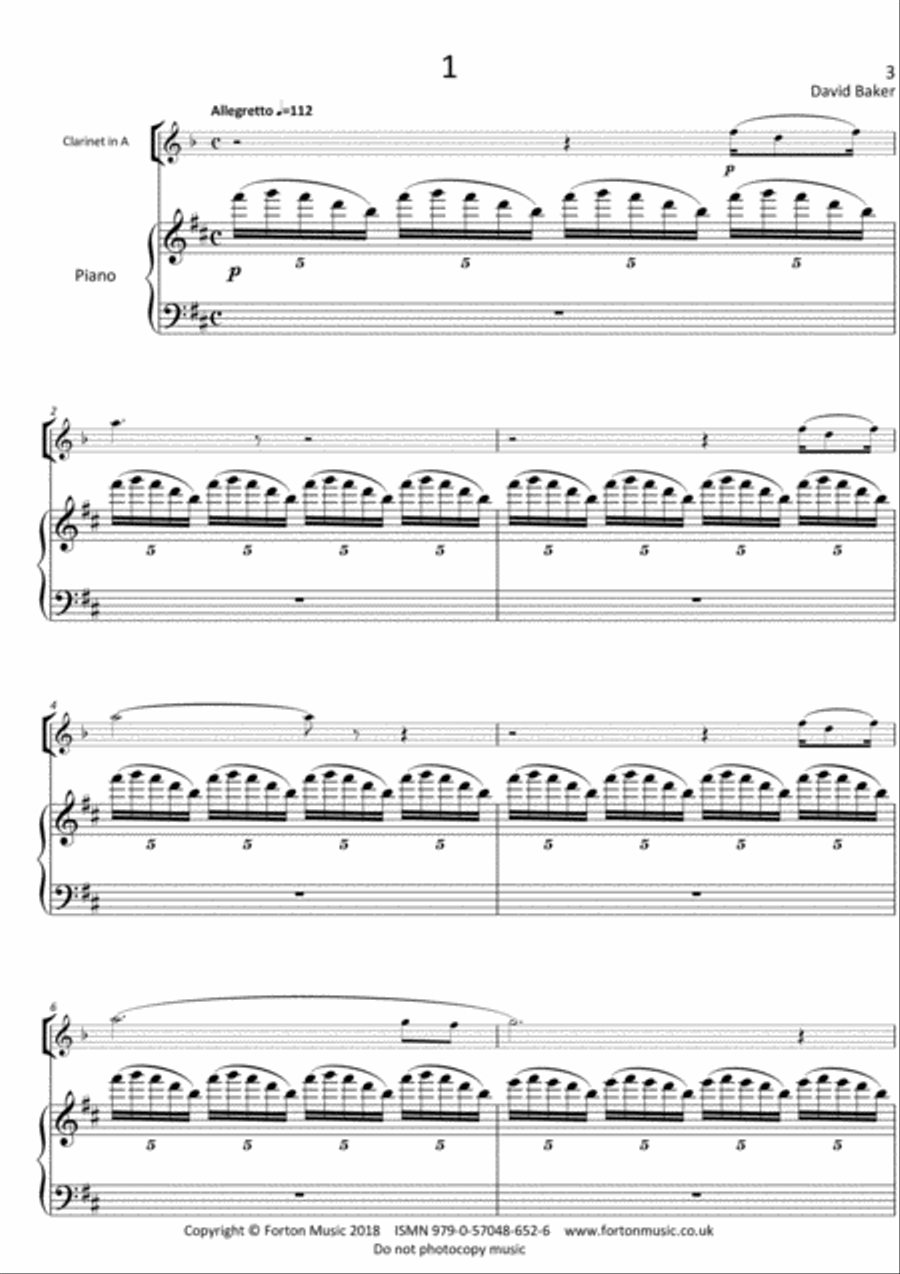 Sonata for Clarinet and Piano Clarinet scores gallery preview page 3