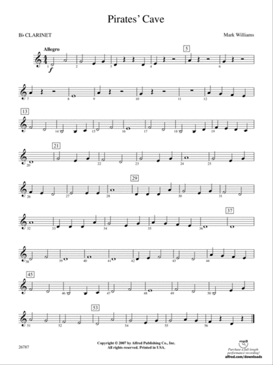 Pirates' Cave: 1st B-flat Clarinet Concert Band scores gallery preview page 1