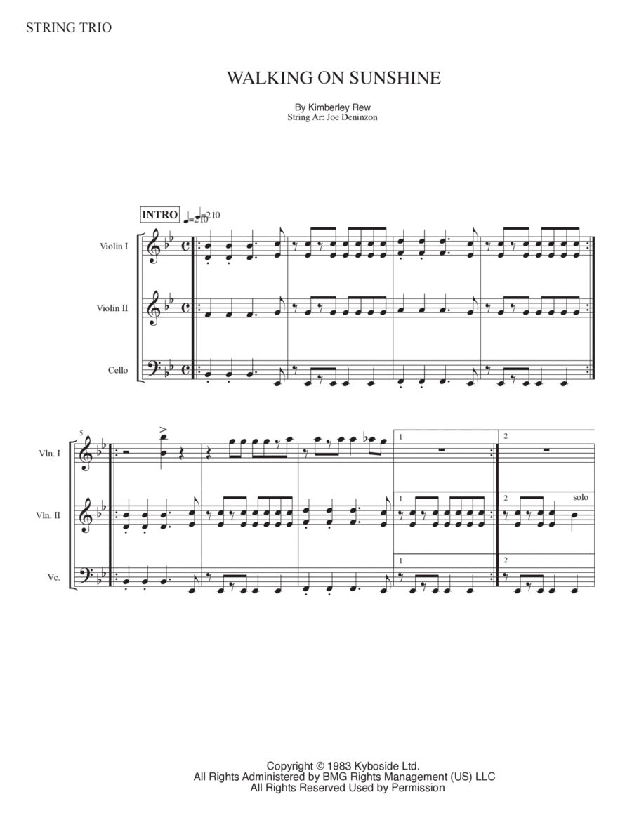Walking On Sunshine Walking On Sunshine String Trio scores gallery preview page 1