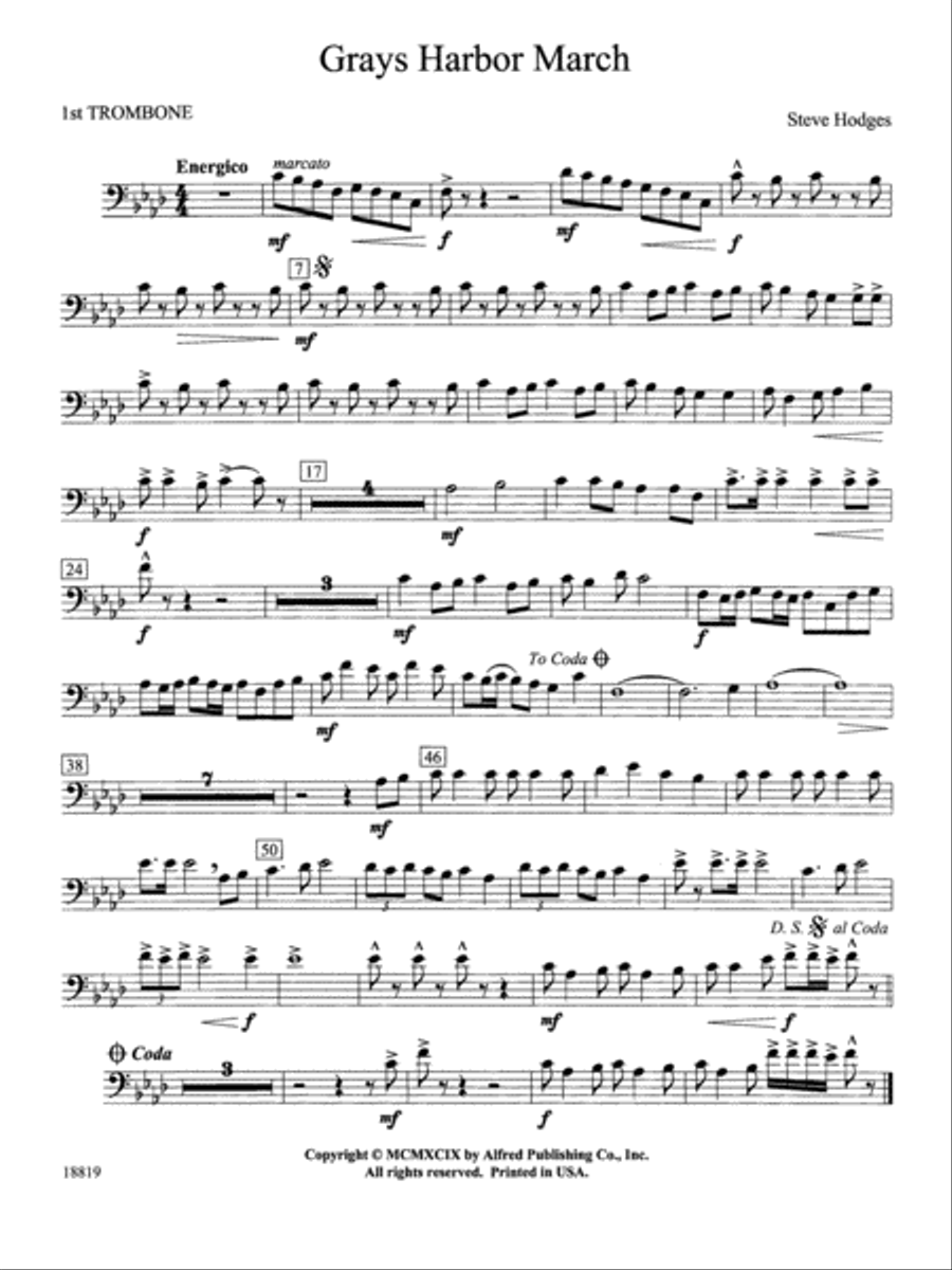 Grays Harbor March: 1st Trombone Concert Band scores gallery preview page 1