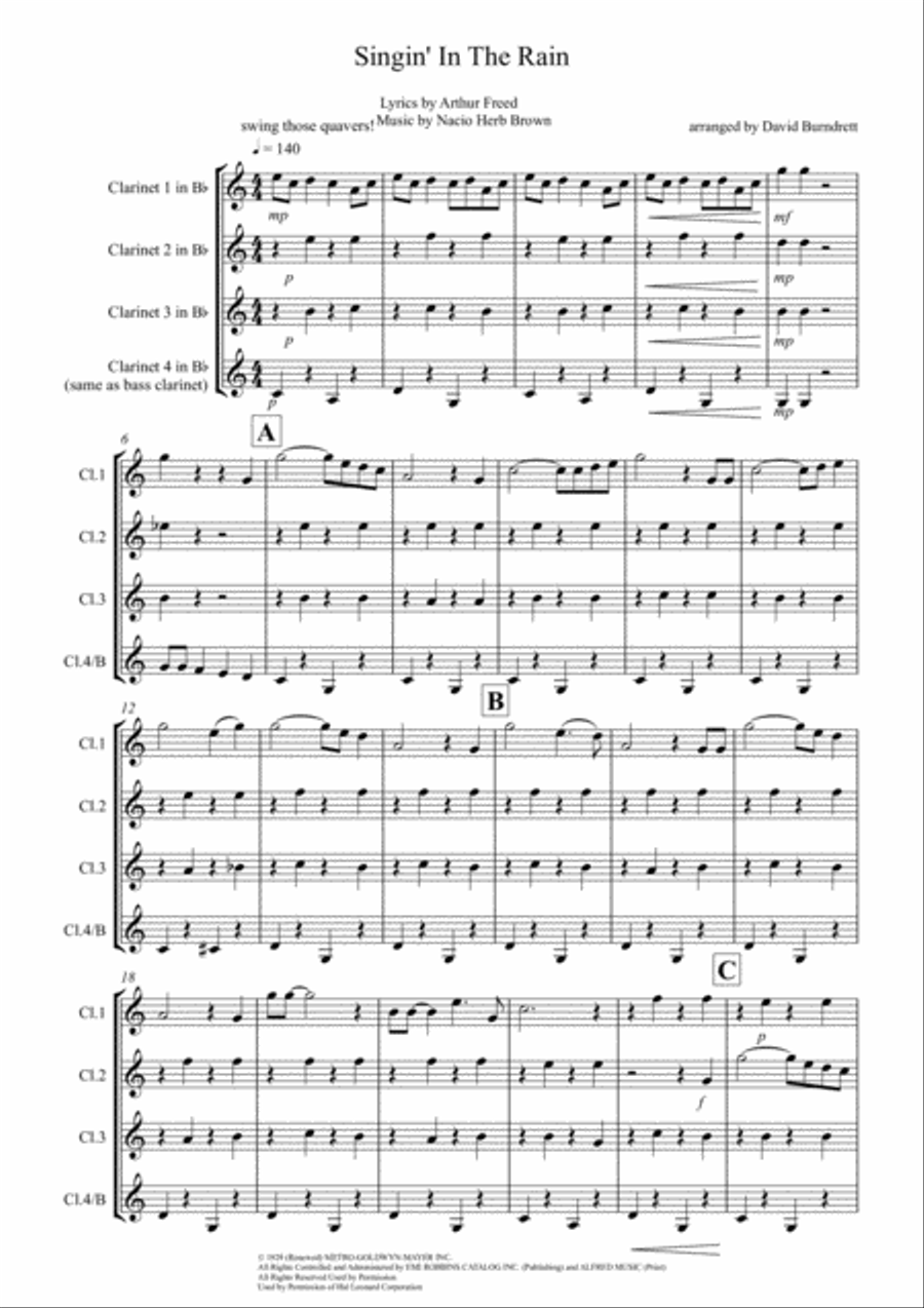 Singin' In The Rain Singin' In The Rain Clarinet Solo scores gallery preview page 1