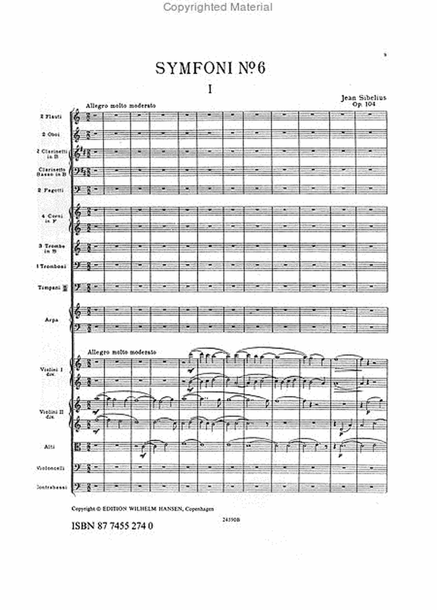 Sibelius Symphony No. 6 Op. 104 Mini Score