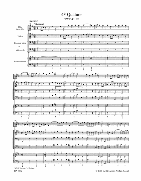 Nouveaux Quatuors en Six Suites II for Flute, Violine, Viola da gamba oder Violoncello und Basso continuo 'Pariser Quartette'
