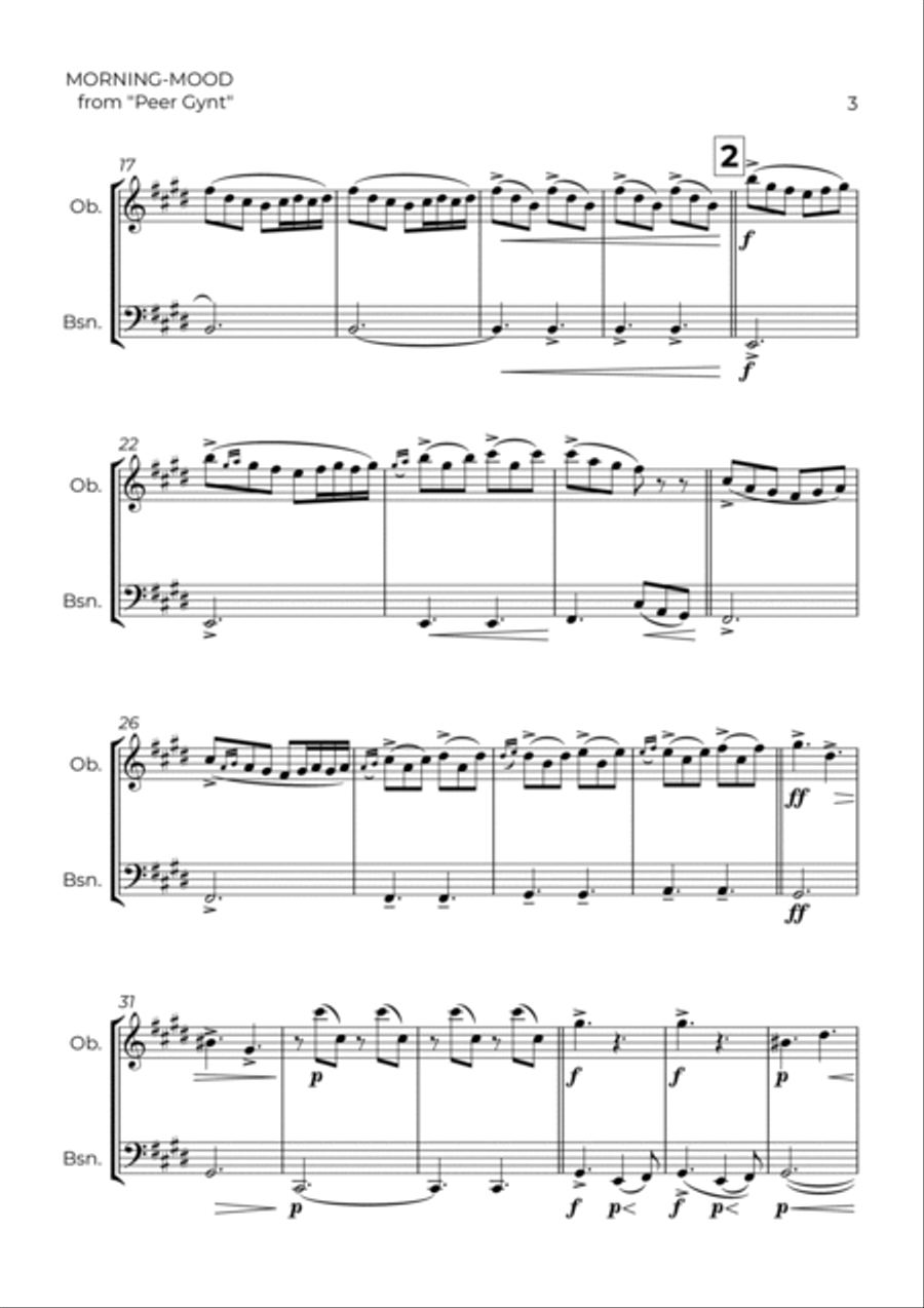 MORNING-MOOD - EDVARD GRIEG - OBOE & BASSOON Woodwind Duet scores gallery preview page 3