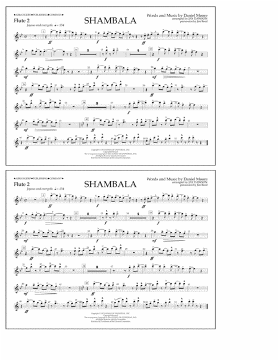 Shambala - Flute 2 Marching Band scores gallery preview page 1