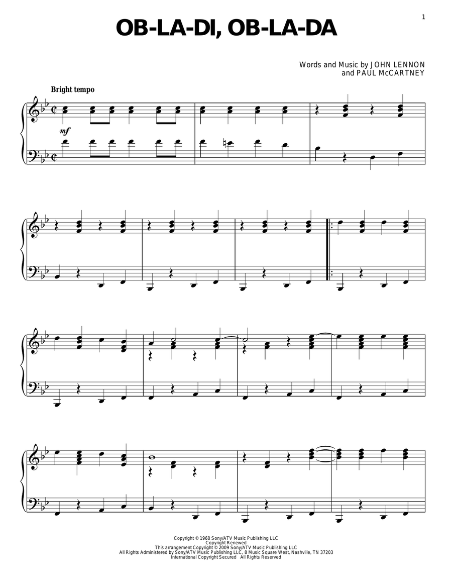 Ob-La-Di, Ob-La-Da Ob-La-Di, Ob-La-Da Piano Solo scores gallery preview page 1