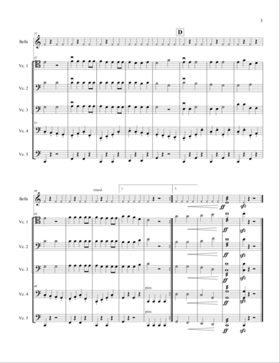 Jingle Bells for Cello Ensemble String Quintet scores gallery preview page 4