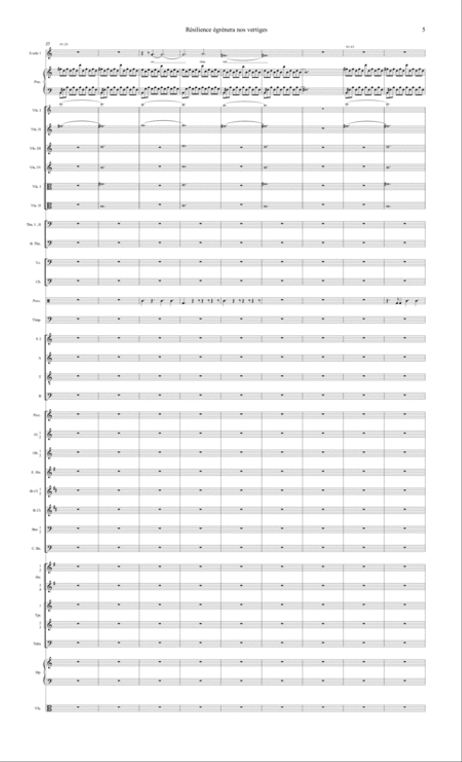 Résilience égrènera nos vertiges (solo soprano piano choir and orchestra ) 4-Part scores gallery preview page 5