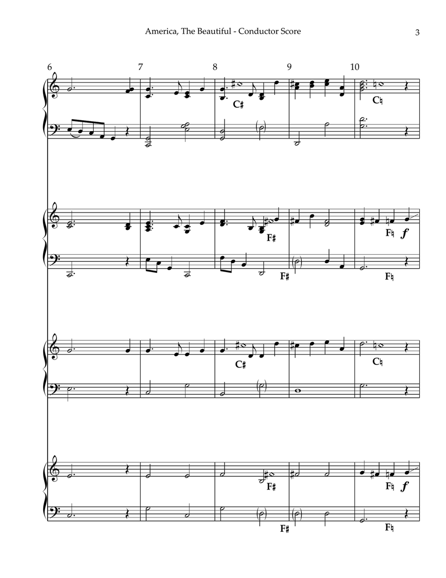 America The Beautiful, Multi-Level Duet for Harps, Conductor Score Pedal Harp scores gallery preview page 3