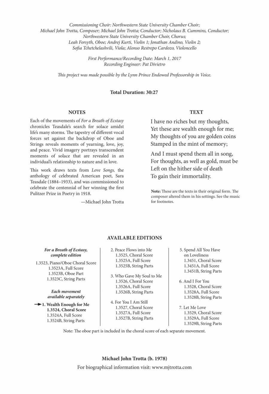 Wealth Enough for Me from For a Breath of Ecstasy 4-Part scores gallery preview page 1