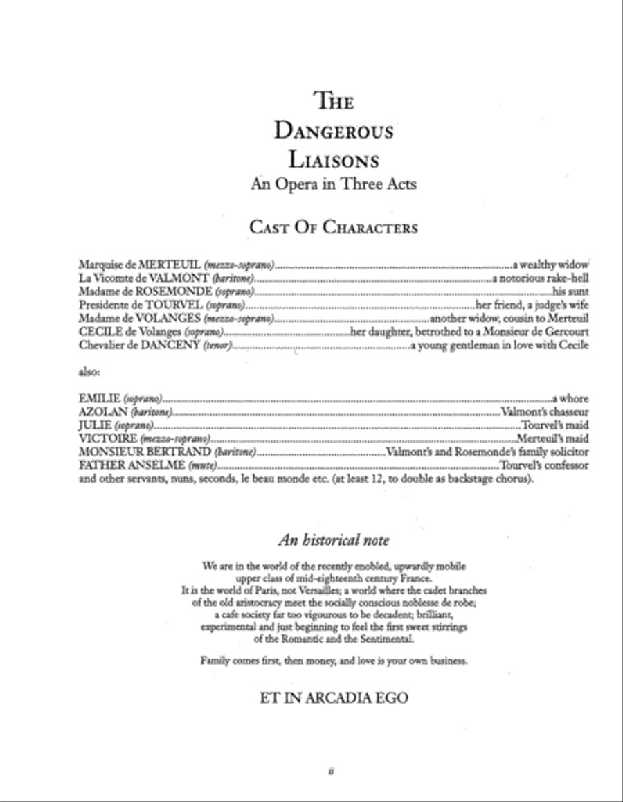 The Dangerous Liaisons (Piano/Vocal Score)