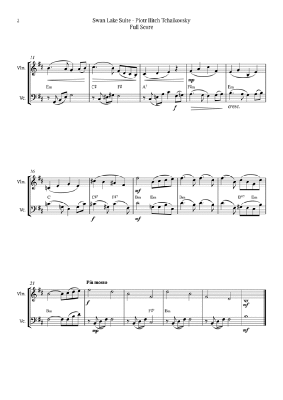 Swan Lake Theme by Tchaikovsky Piano Trio scores gallery preview page 2