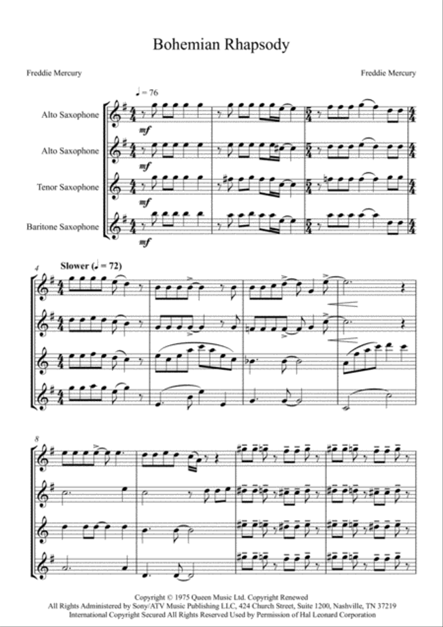 Bohemian Rhapsody Woodwind Quartet scores gallery preview page 2