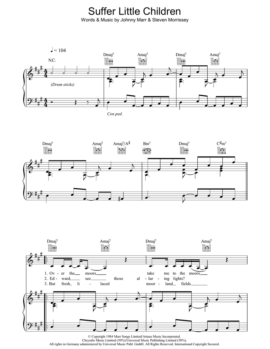 Suffer Little Children Piano, Vocal, Guitar scores gallery preview page 1