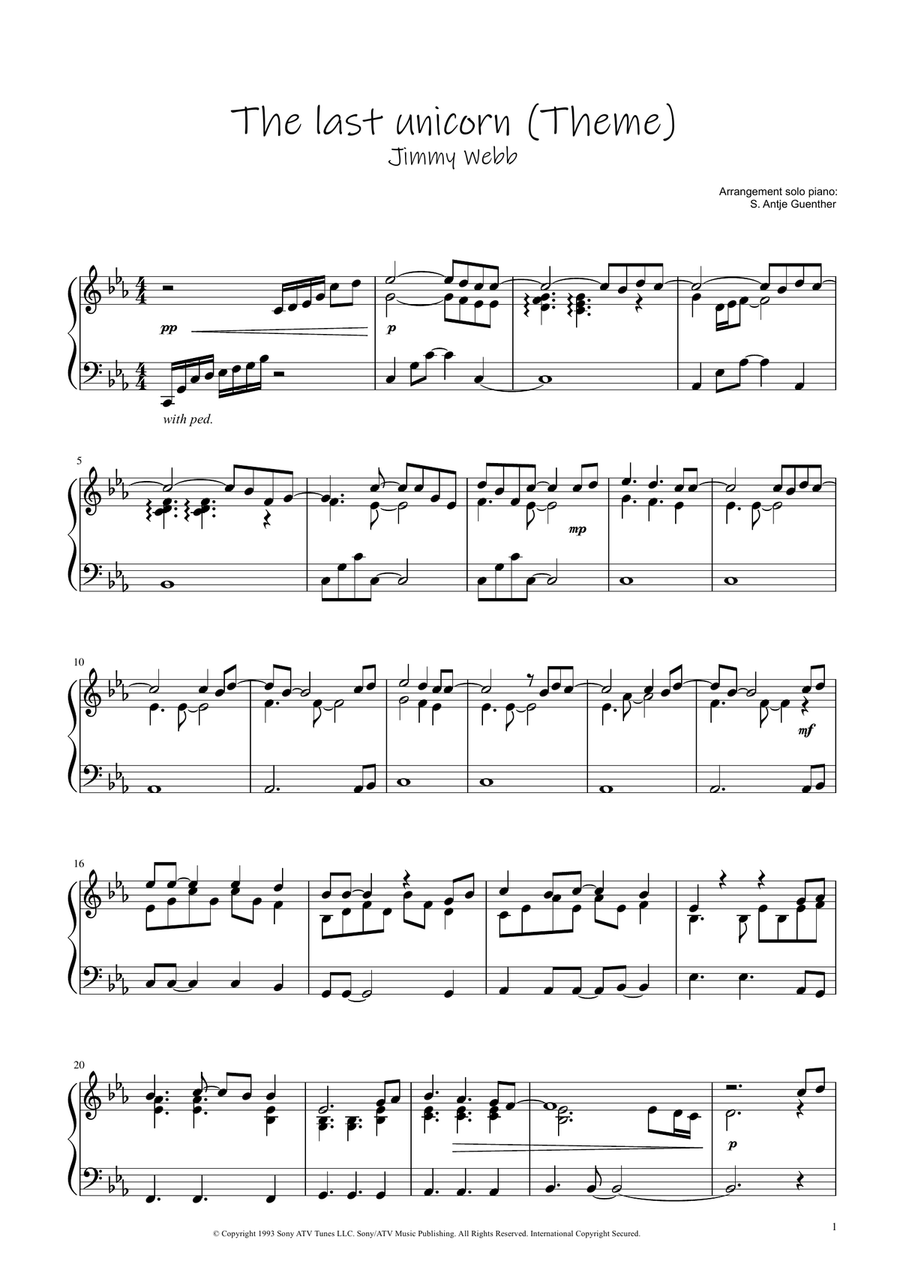 The Last Unicorn (Main Theme) Piano Solo scores gallery preview page 1
