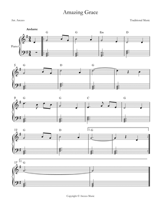 Jonh Newton amazing grace easy piano sheet music g major chords symbols