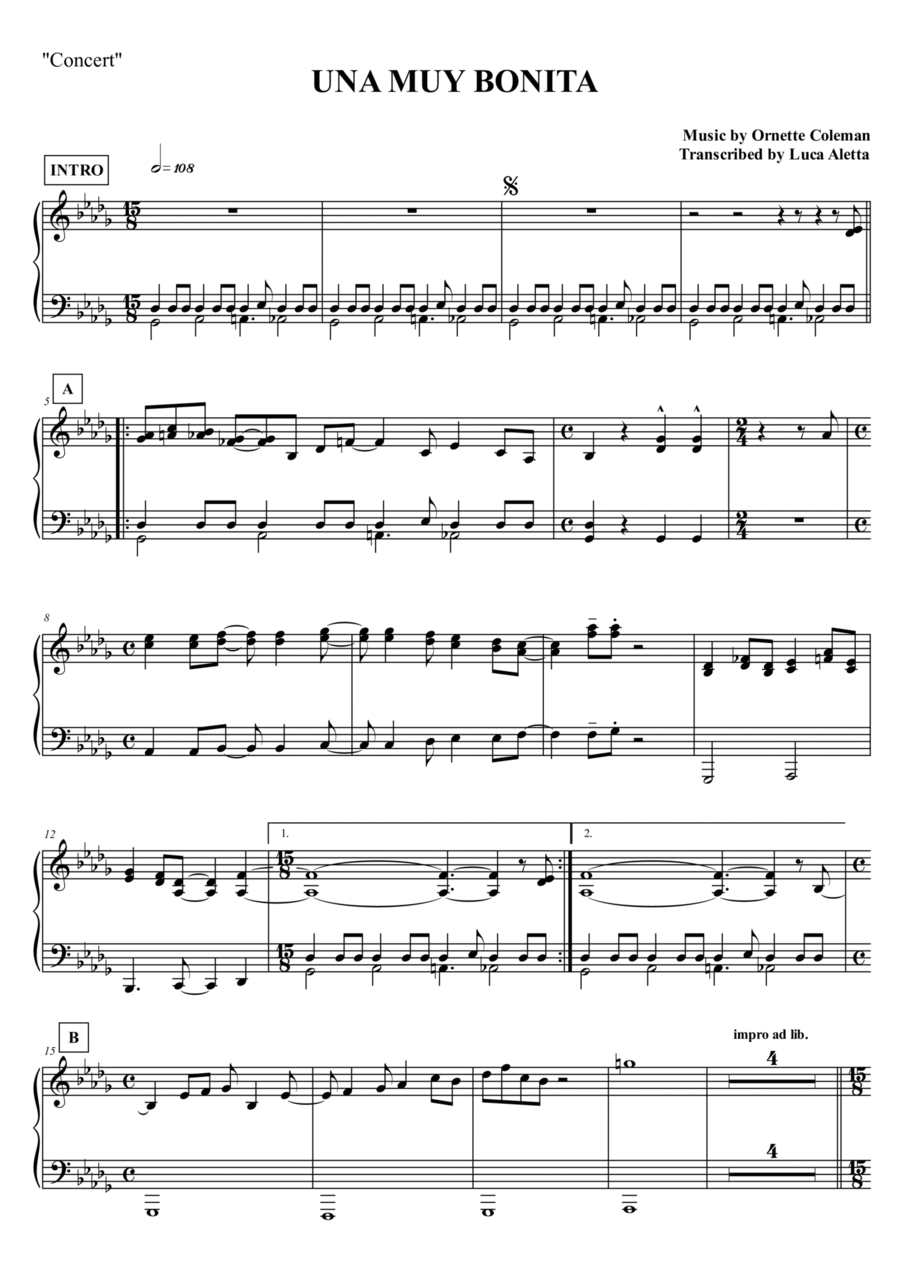 Una Muy Bonita Piano scores gallery preview page 1