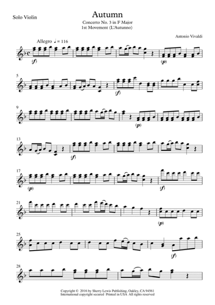 AUTUMN, Allegro by Vivaldi, Violin Solo, Intermediate Level image number null