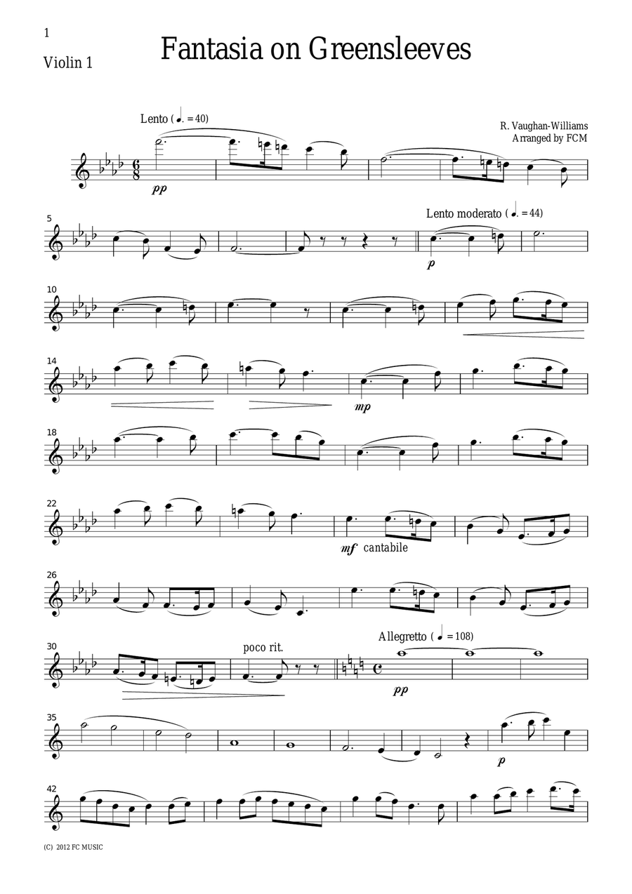 Vaughan-Williams Fantasia on Greensleeves, for string quartet, CV201 String Quartet scores gallery preview page 3