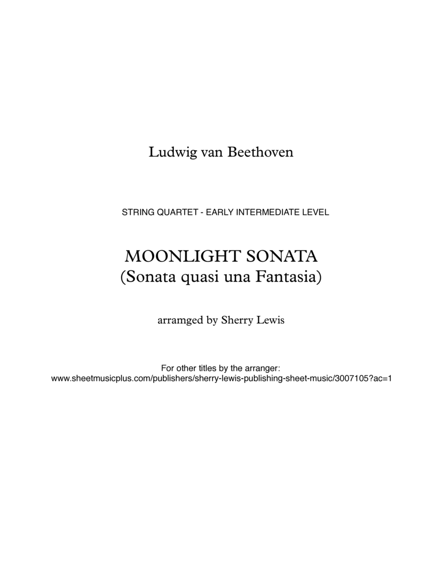 MOONLIGHT SONATA (Sonata quasi una Fantasia), Beethoven, String Quartet, Early Intermediate Level fo String Quartet scores gallery preview page 1