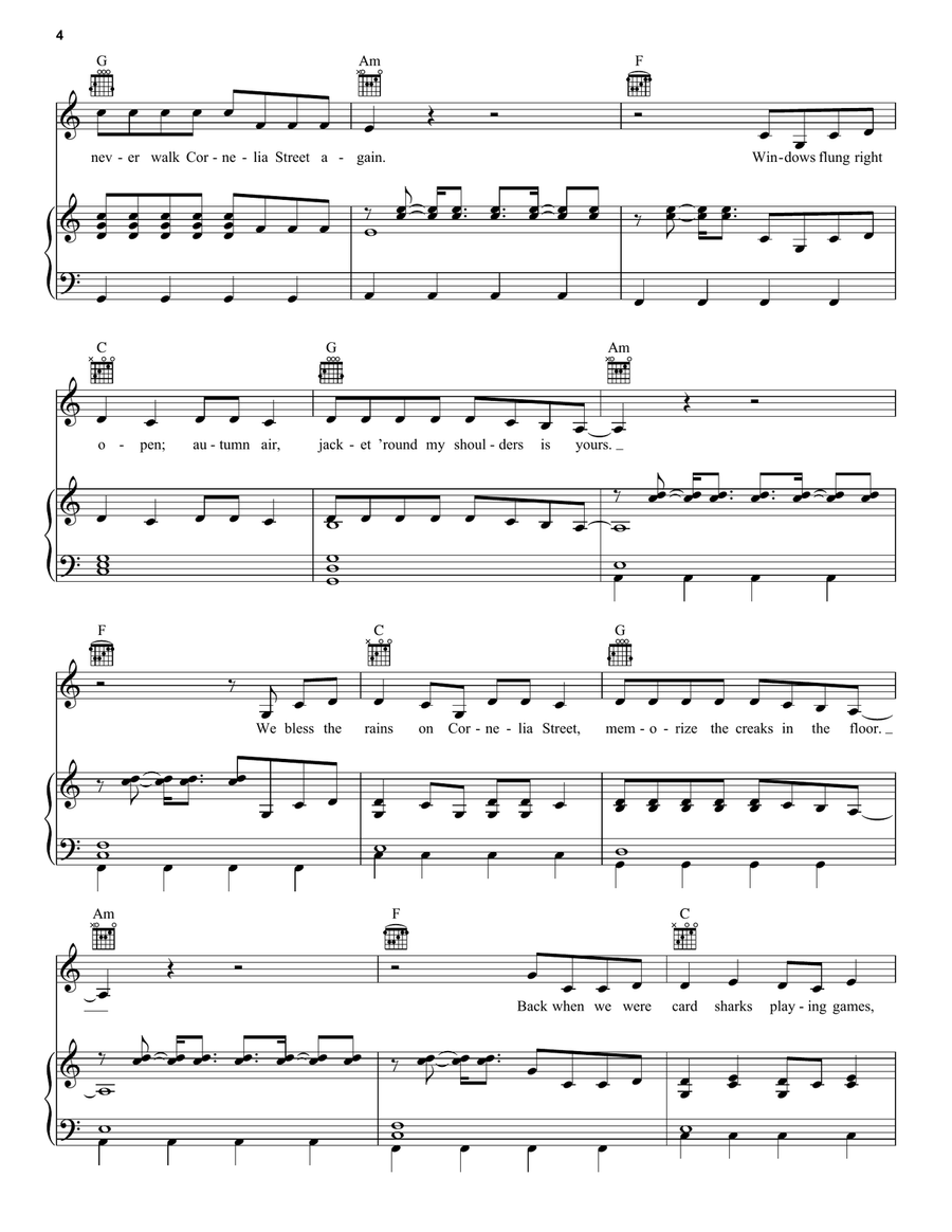 Cornelia Street Piano, Vocal, Guitar scores gallery preview page 4
