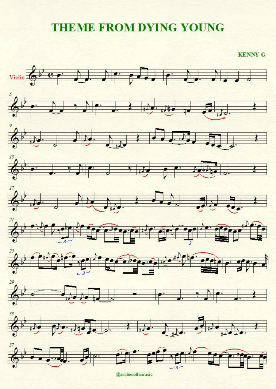 Theme From Dying Young Violin Solo scores gallery preview page 1